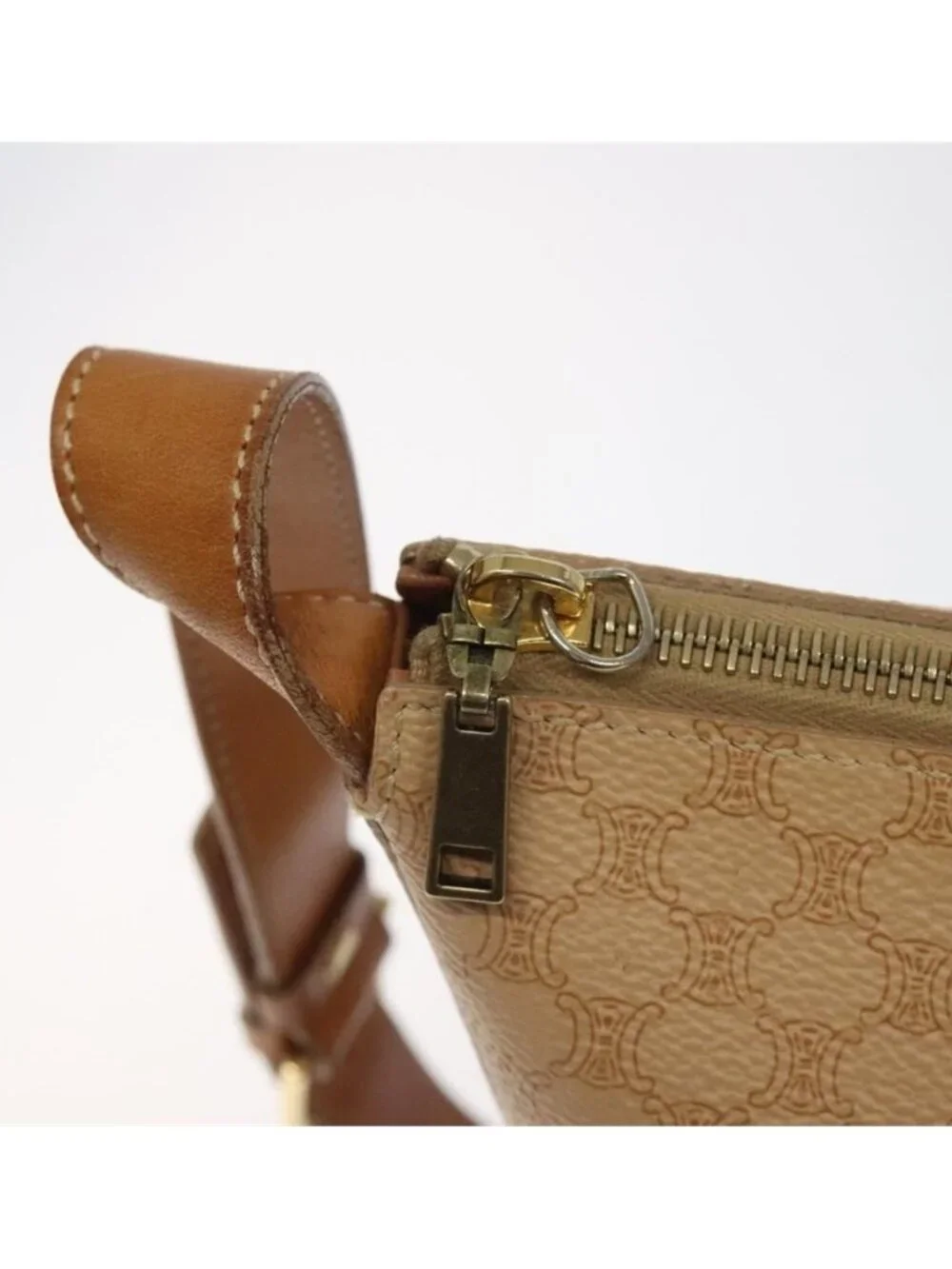 Authentic CELINE Macadam Canvas Shoulder Bag PVC Leather Beige Gold - Picture 4 of 16